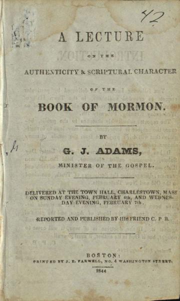 Book cover of A Lecture on the Authenticity and Scriptural Character of the Book of Mormon Book cover of A Lecture on the Authenticity and Scriptural Character of the Book of Mormon