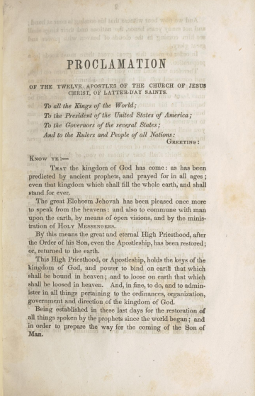 Proclamation of the Twelve Apostles of the Church of Jesus Christ of Latter-day Saints Proclamation of the Twelve Apostles of the Church of Jesus Christ of Latter-day Saints