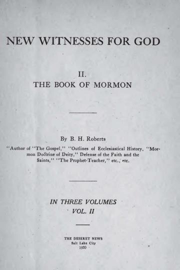 New Witnesses for God: Volume II - The Book of Mormon New Witnesses for God: Volume II - The Book of Mormon