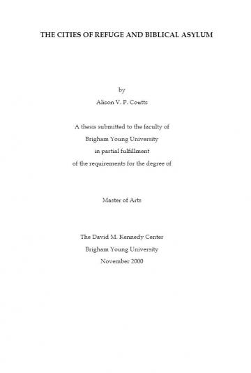 The Cities of Refuge and Biblical Asylum The Cities of Refuge and Biblical Asylum