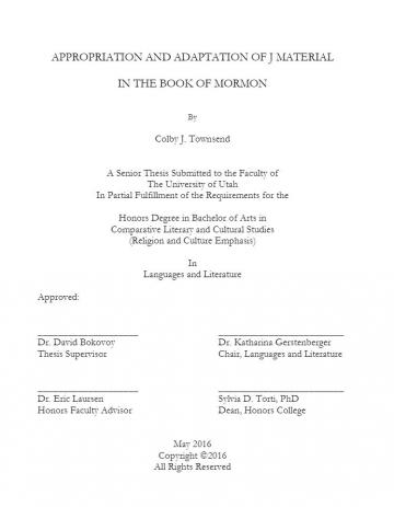 Appropriation and Adaptation of J Material in The Book of Mormon Appropriation and Adaptation of J Material in The Book of Mormon