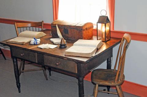 Close up view of the desk in the revelation room. Taken in 2013.