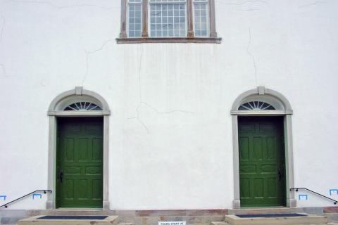 The Kirtland Temple doors showing that by 2003 the doors had been painted the original green. This was the year that the Kirtland Village was dedicated by President Hinckley.