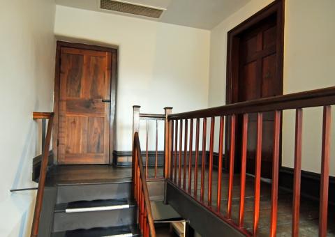 View of the second floor of the jail showing the high security cell (left) and the door leading into the room where the assault took place. Taken in 2008.
